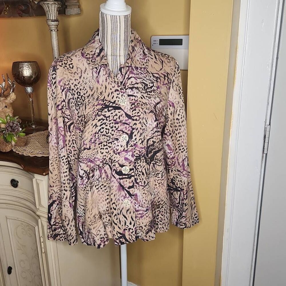 Additions by Chico's cheetah beaded button down shirt womens Chicos size 2